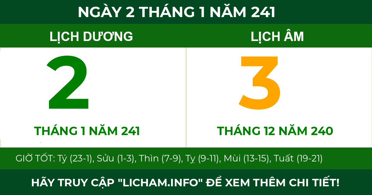 lịch âm ngày 2 tháng 1 năm 241