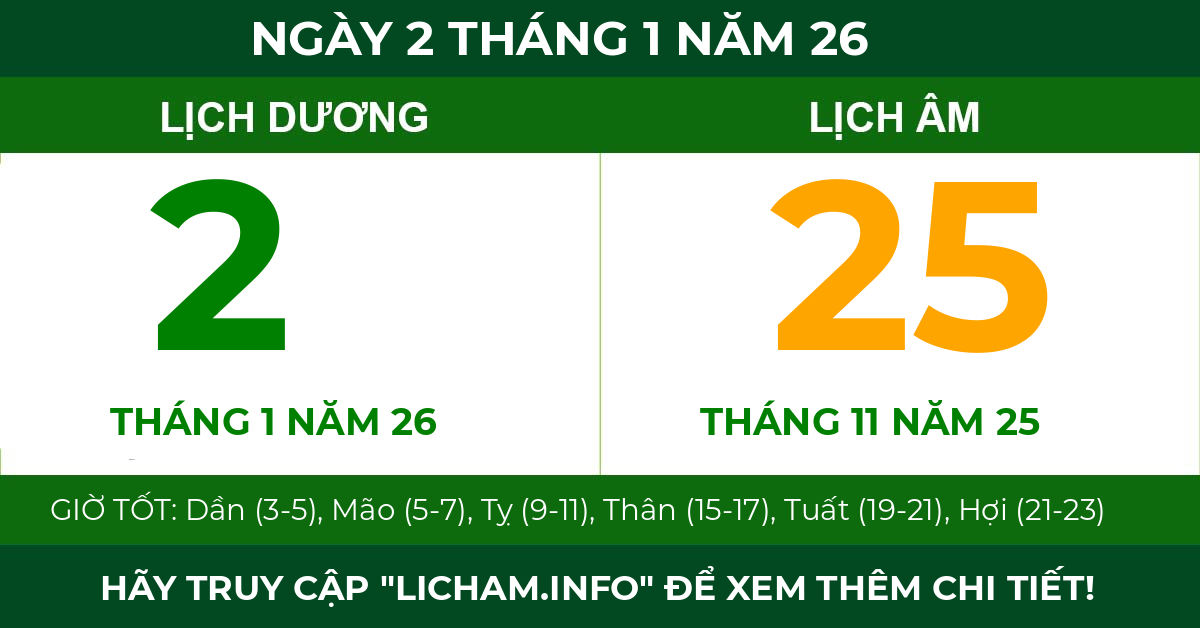 lịch âm ngày 2 tháng 1 năm 26