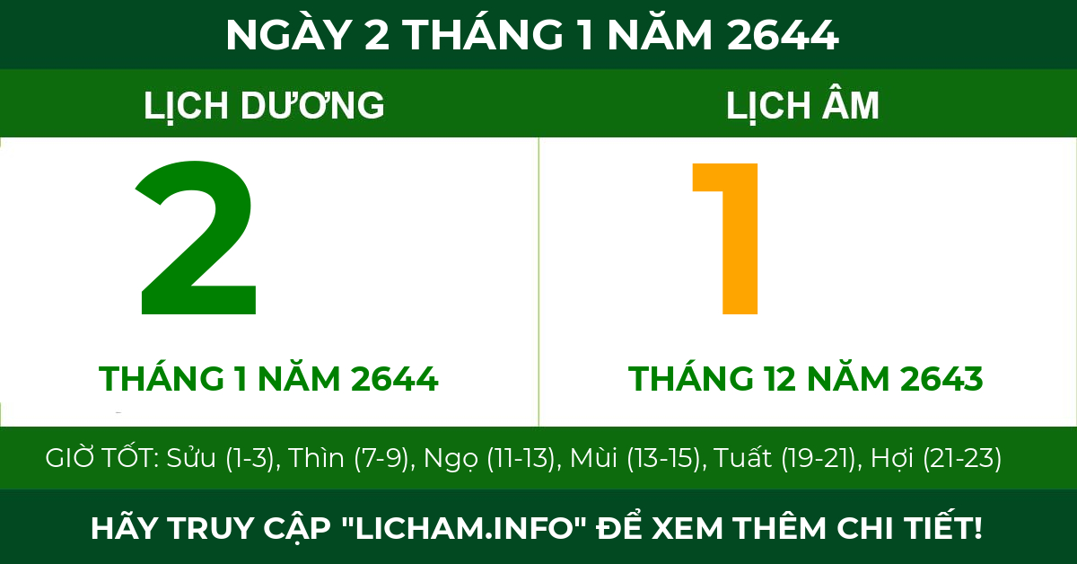 lịch âm ngày 2 tháng 1 năm 2644