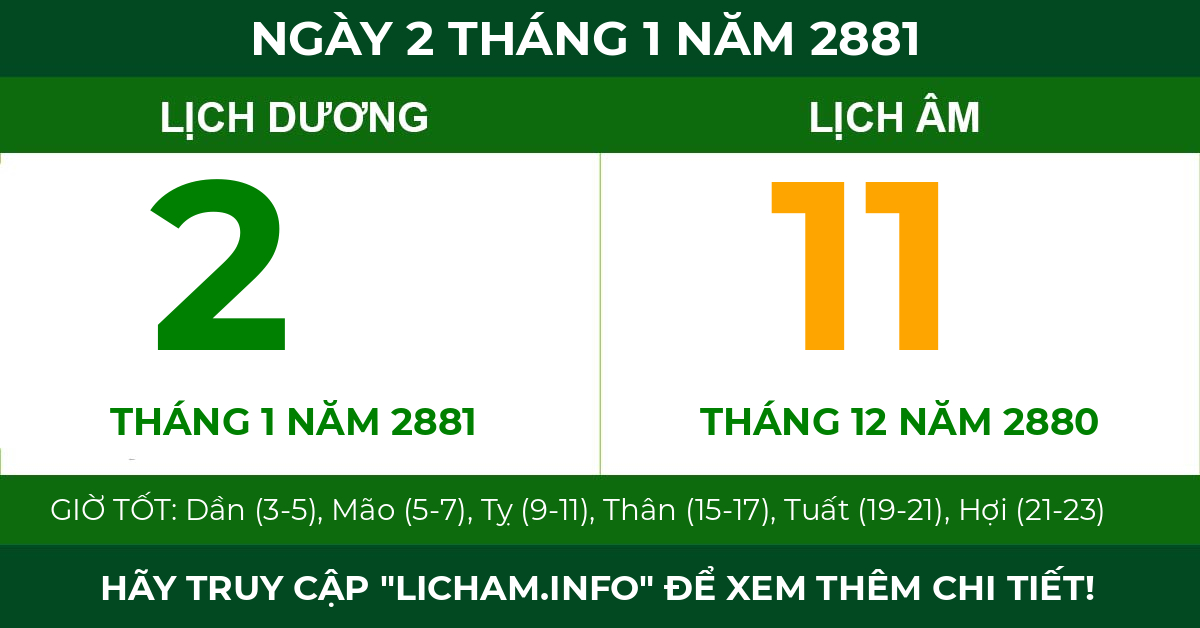 lịch âm ngày 2 tháng 1 năm 2881