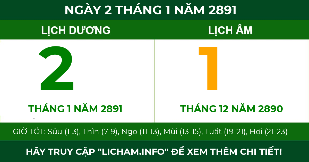 lịch âm ngày 2 tháng 1 năm 2891