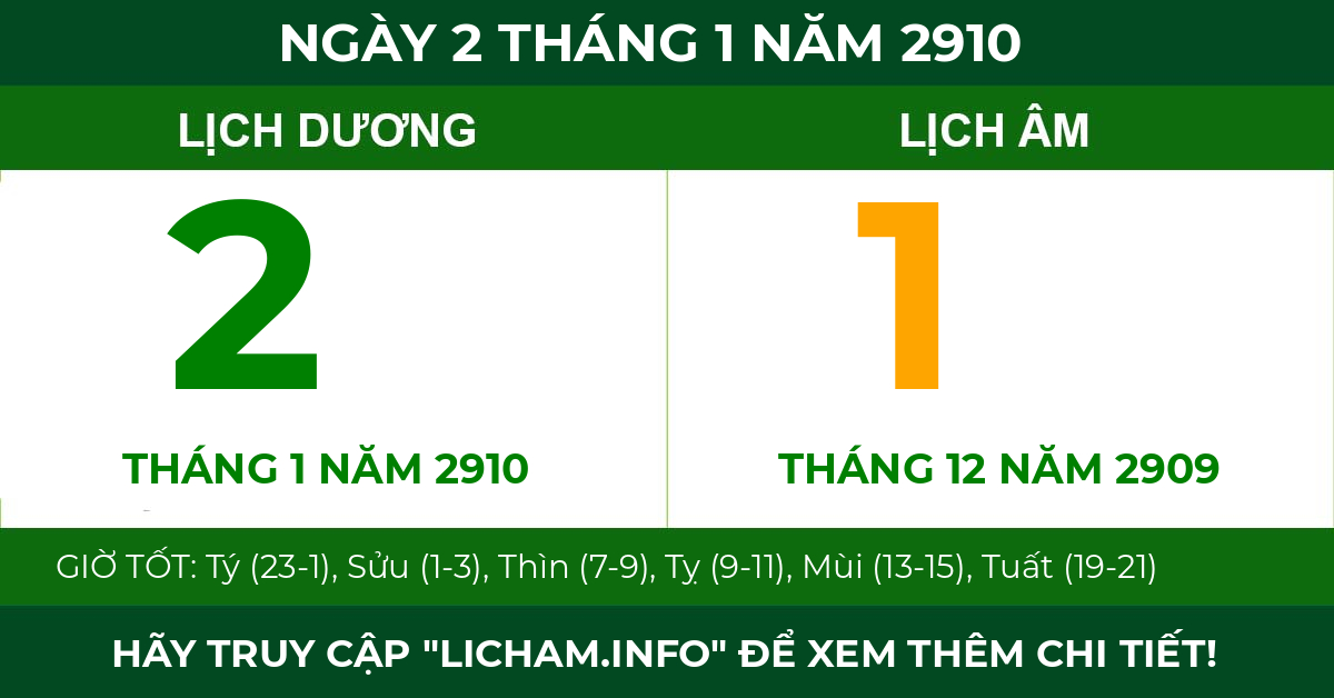 lịch âm ngày 2 tháng 1 năm 2910