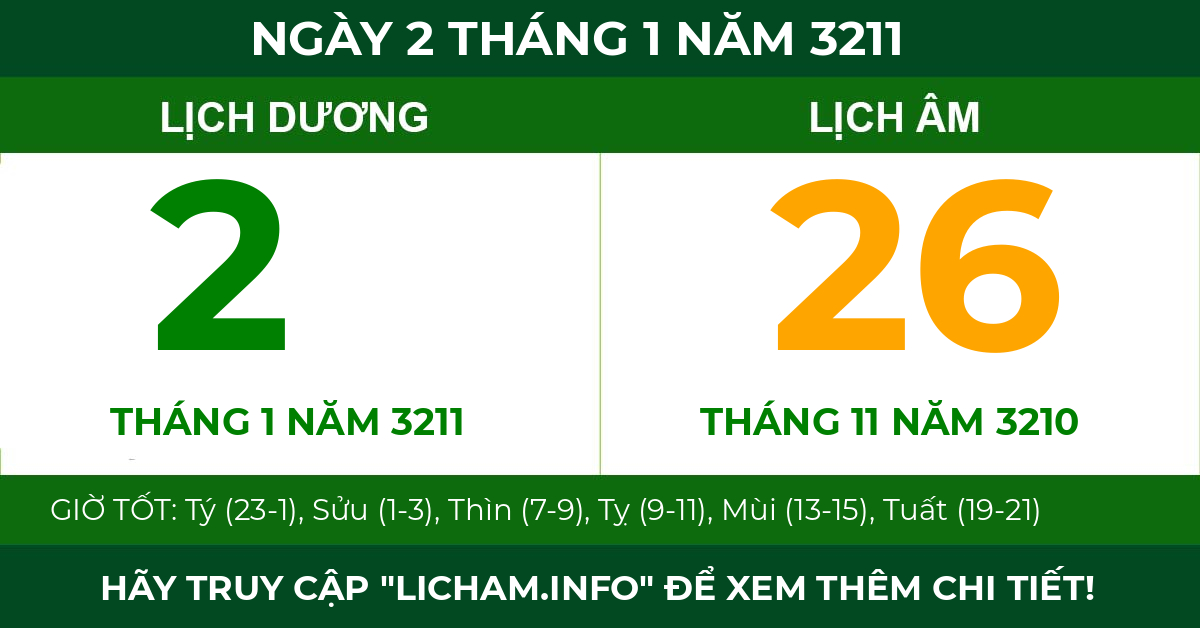 lịch âm ngày 2 tháng 1 năm 3211