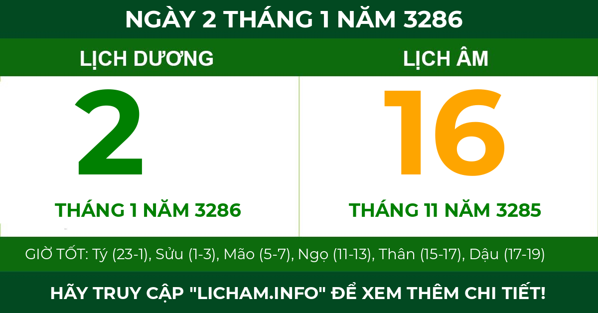 lịch âm ngày 2 tháng 1 năm 3286