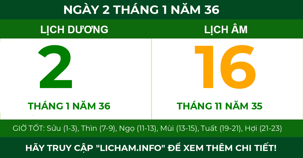 lịch âm ngày 2 tháng 1 năm 36