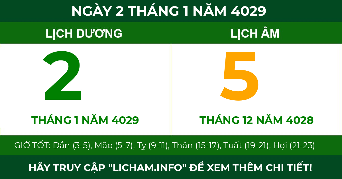 lịch âm ngày 2 tháng 1 năm 4029
