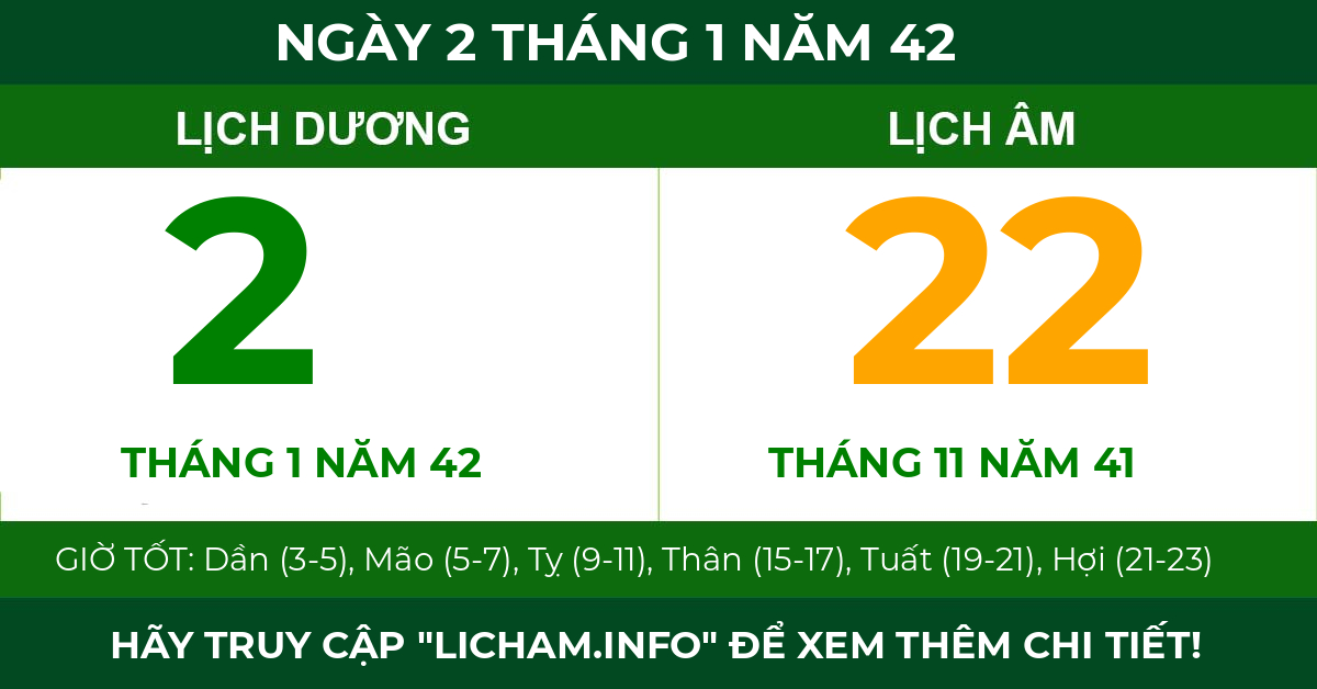 lịch âm ngày 2 tháng 1 năm 42