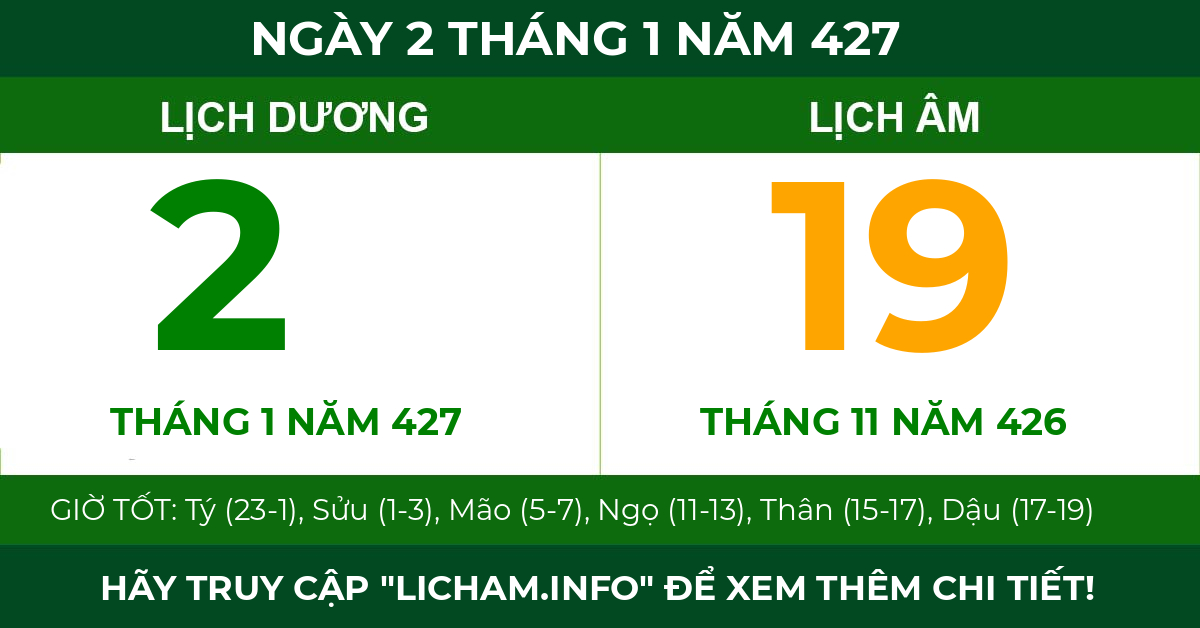 lịch âm ngày 2 tháng 1 năm 427