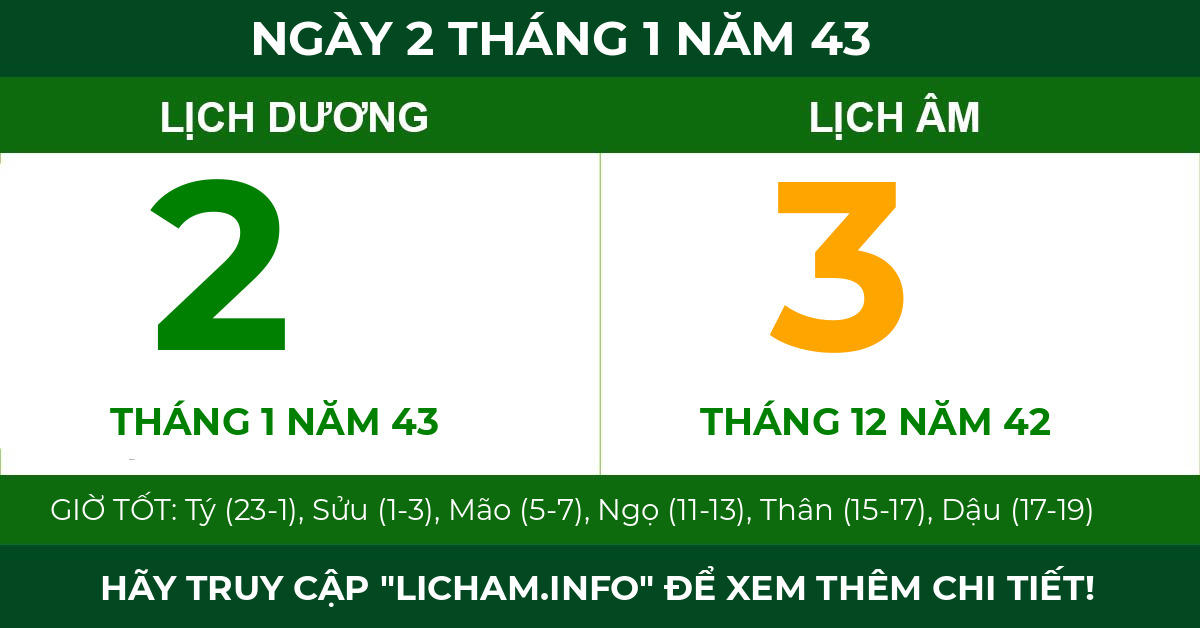 lịch âm ngày 2 tháng 1 năm 43