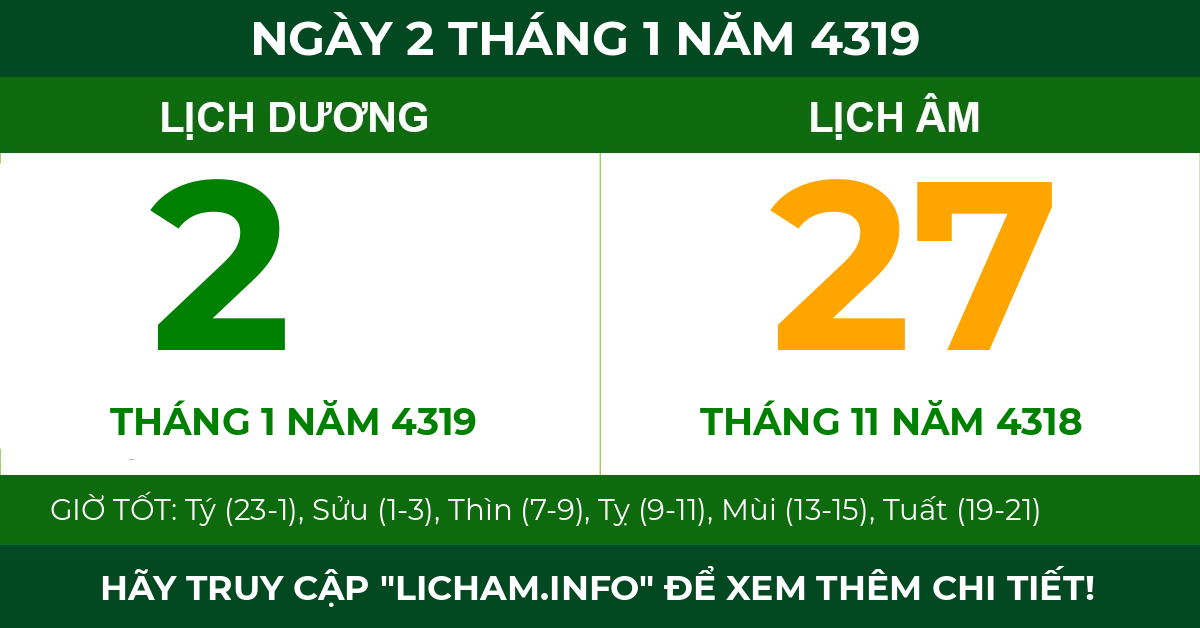 lịch âm ngày 2 tháng 1 năm 4319