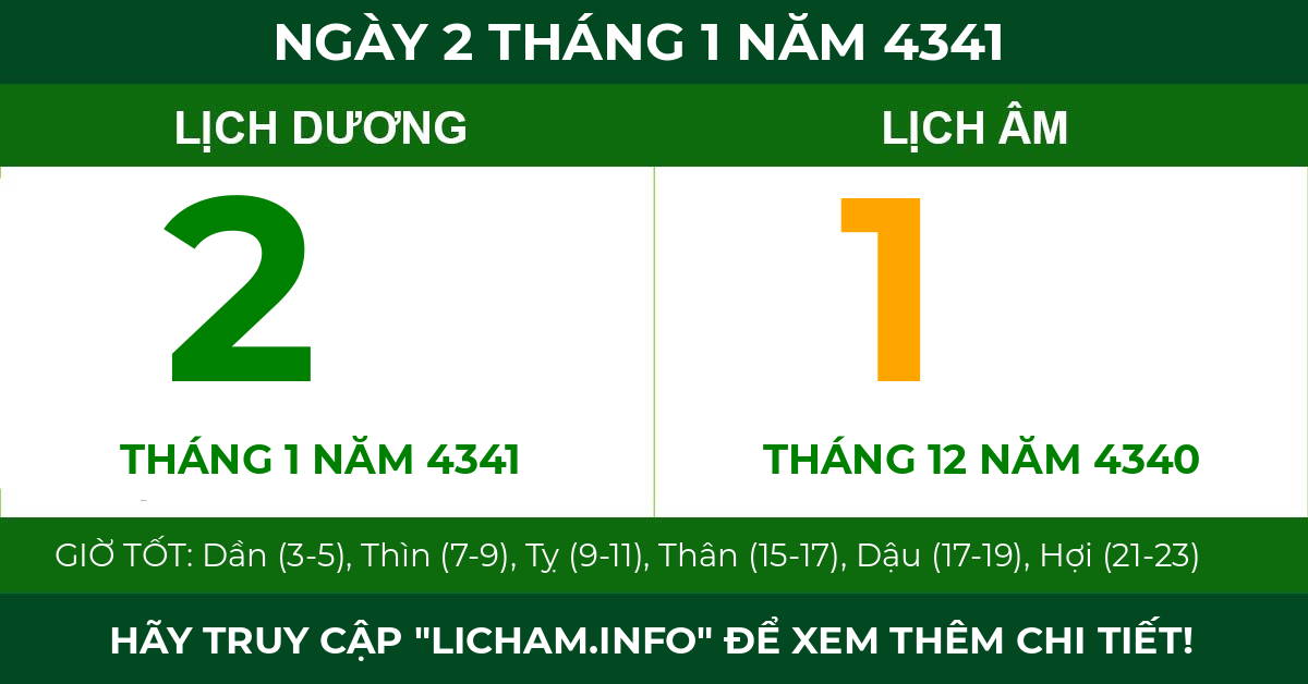 lịch âm ngày 2 tháng 1 năm 4341