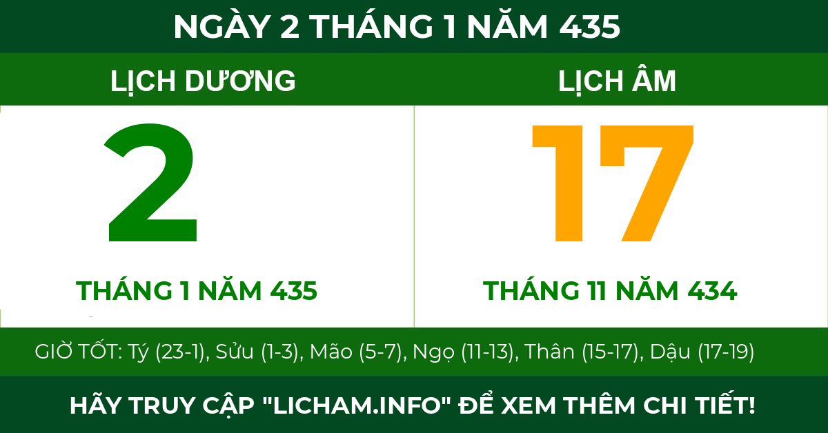 lịch âm ngày 2 tháng 1 năm 435