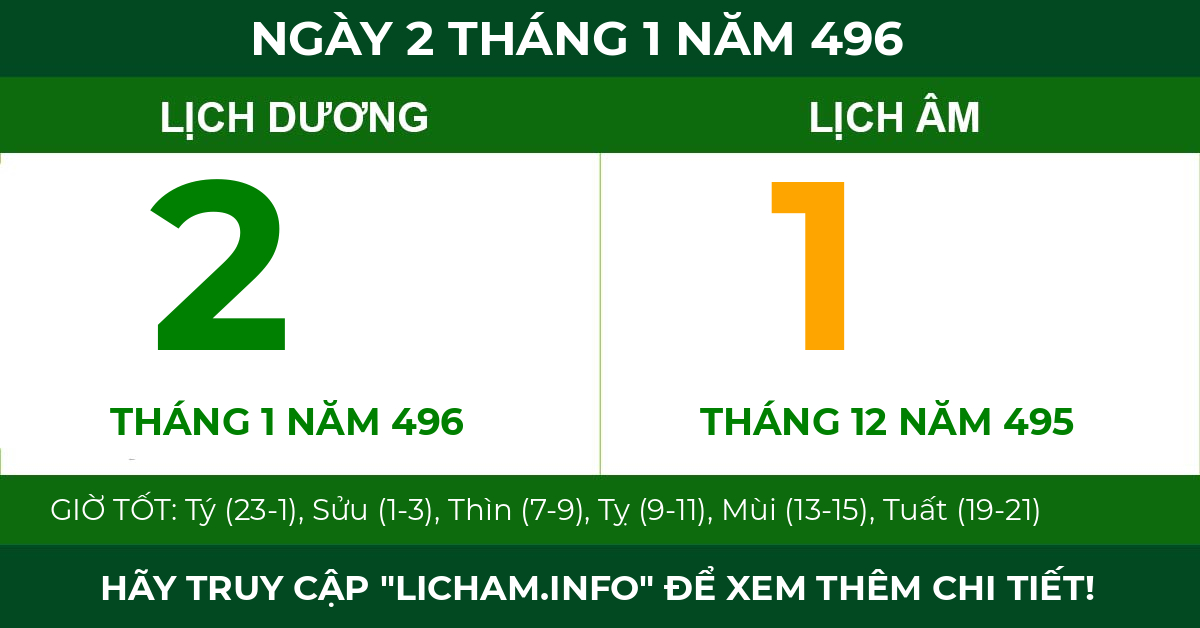lịch âm ngày 2 tháng 1 năm 496