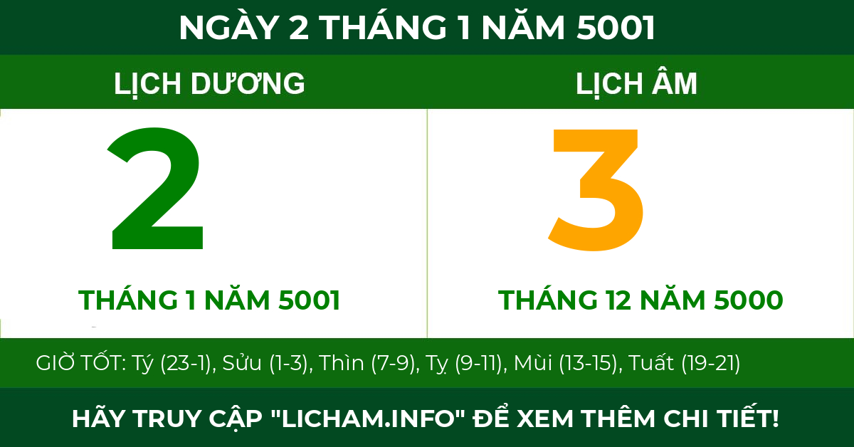 lịch âm ngày 2 tháng 1 năm 5001