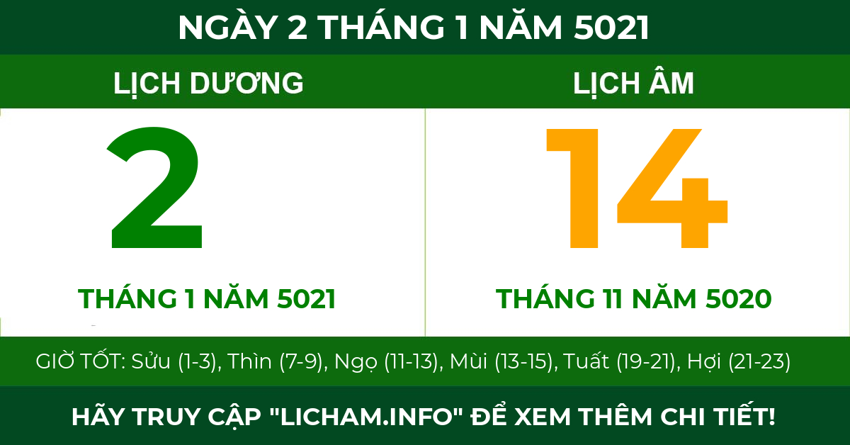 lịch âm ngày 2 tháng 1 năm 5021