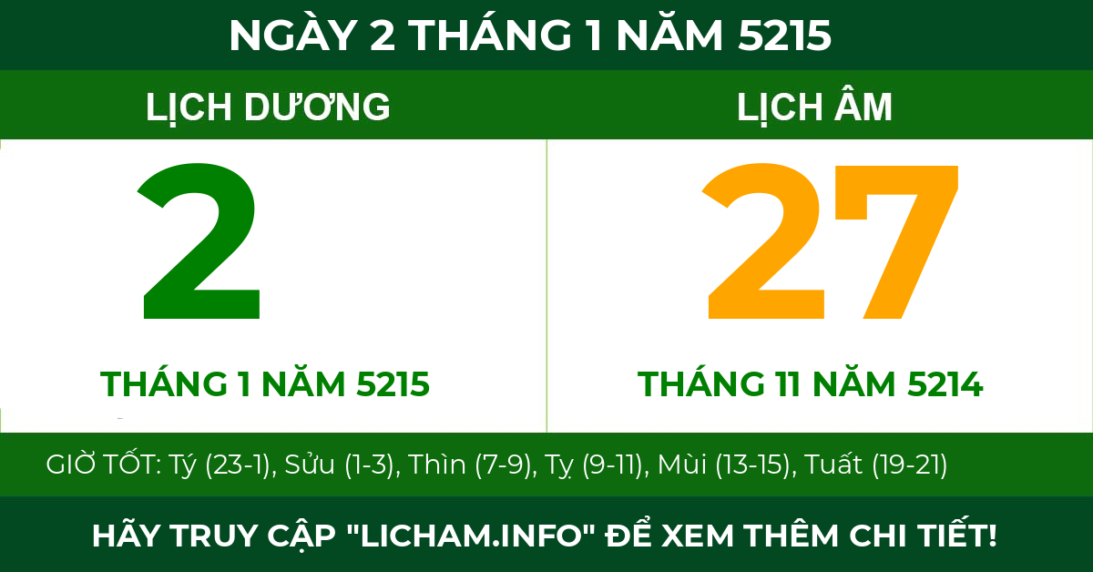 lịch âm ngày 2 tháng 1 năm 5215