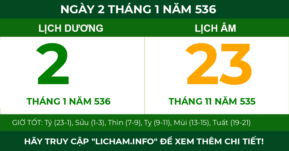 lịch âm ngày 2 tháng 1 năm 536