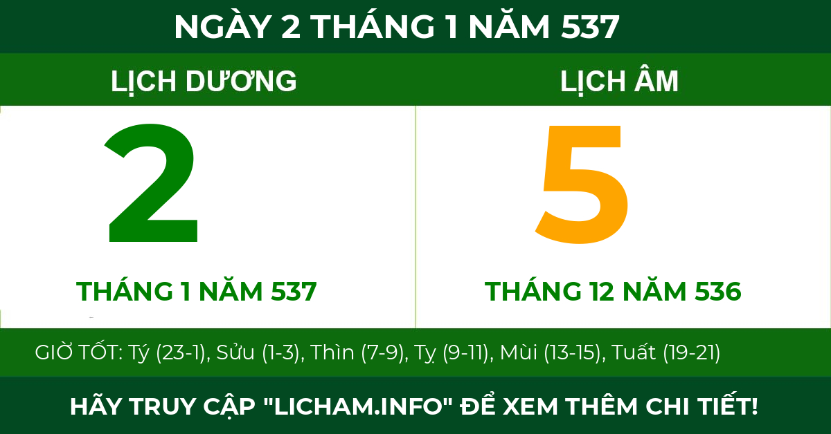 lịch âm ngày 2 tháng 1 năm 537