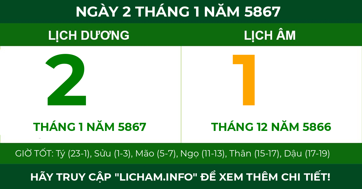 lịch âm ngày 2 tháng 1 năm 5867