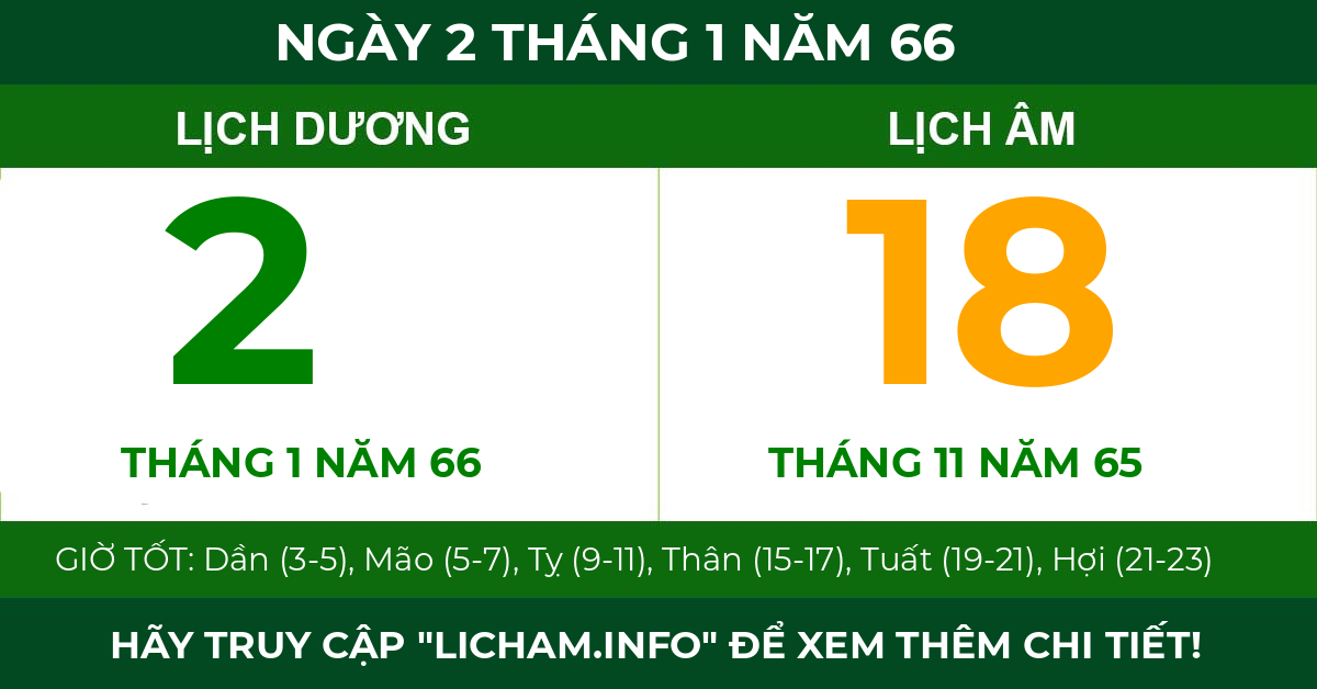 lịch âm ngày 2 tháng 1 năm 66