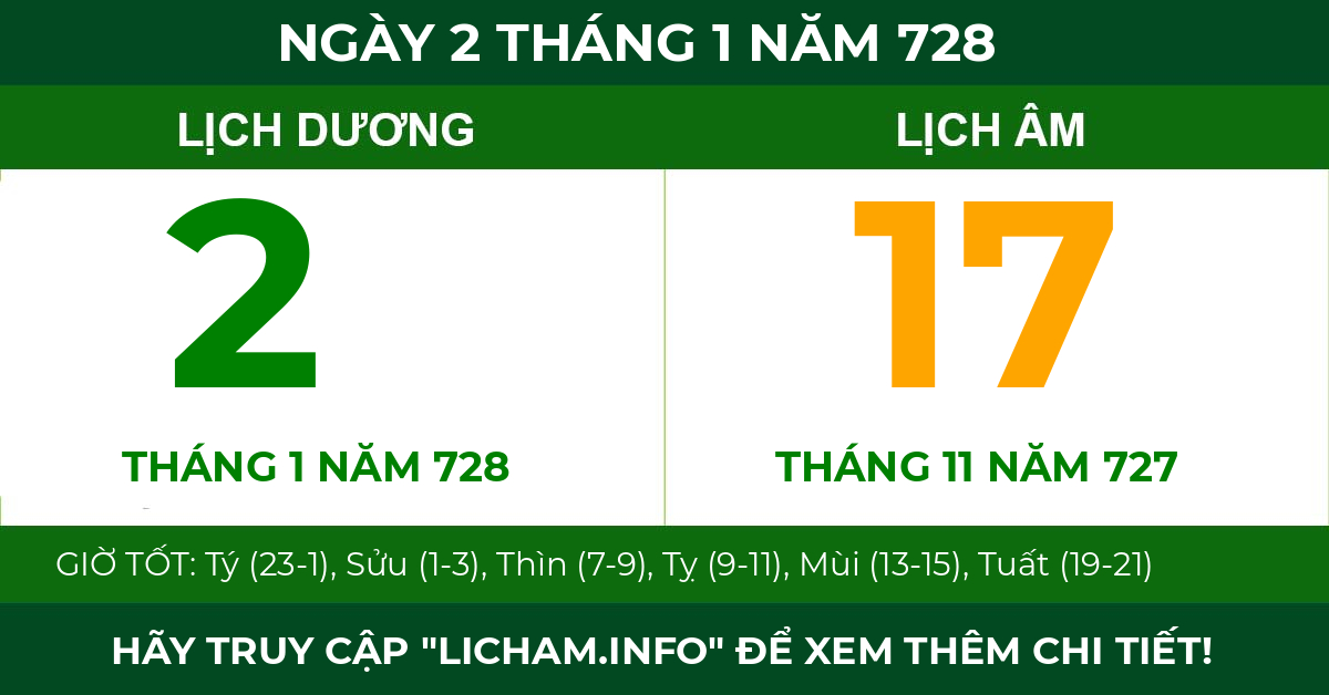 lịch âm ngày 2 tháng 1 năm 728