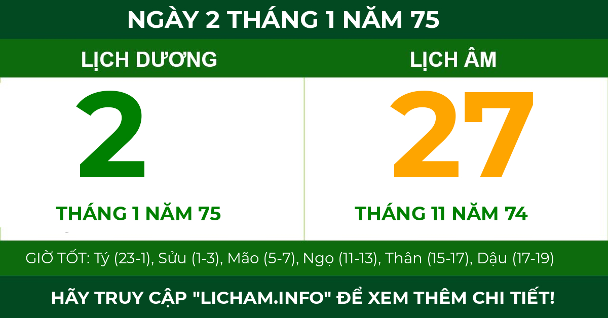 lịch âm ngày 2 tháng 1 năm 75