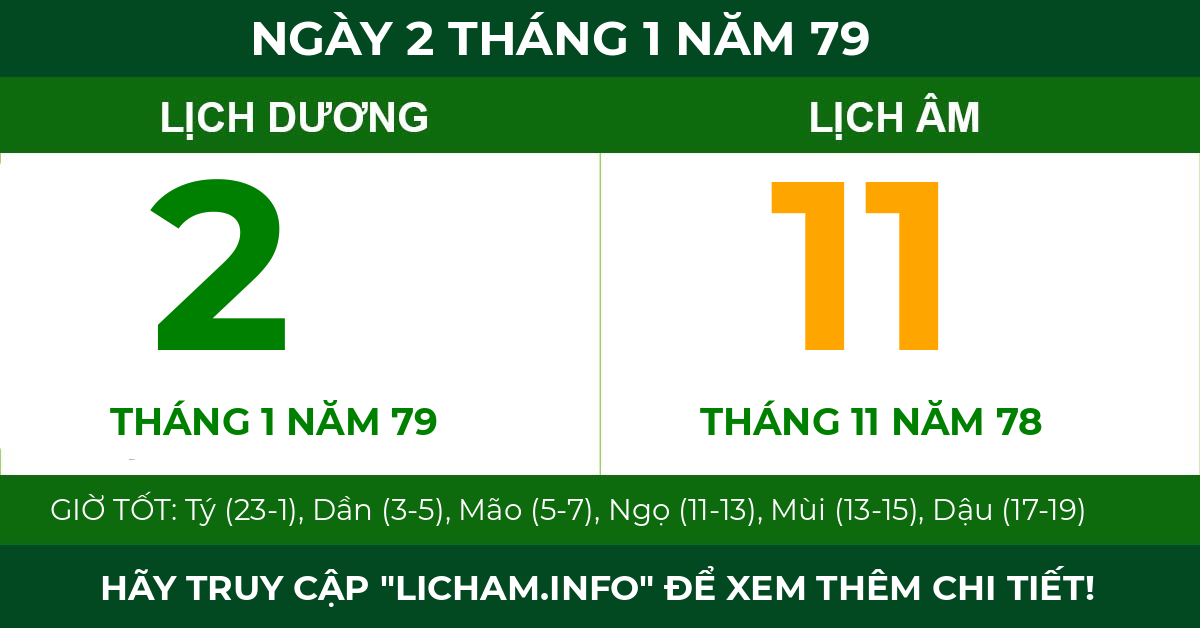 lịch âm ngày 2 tháng 1 năm 79