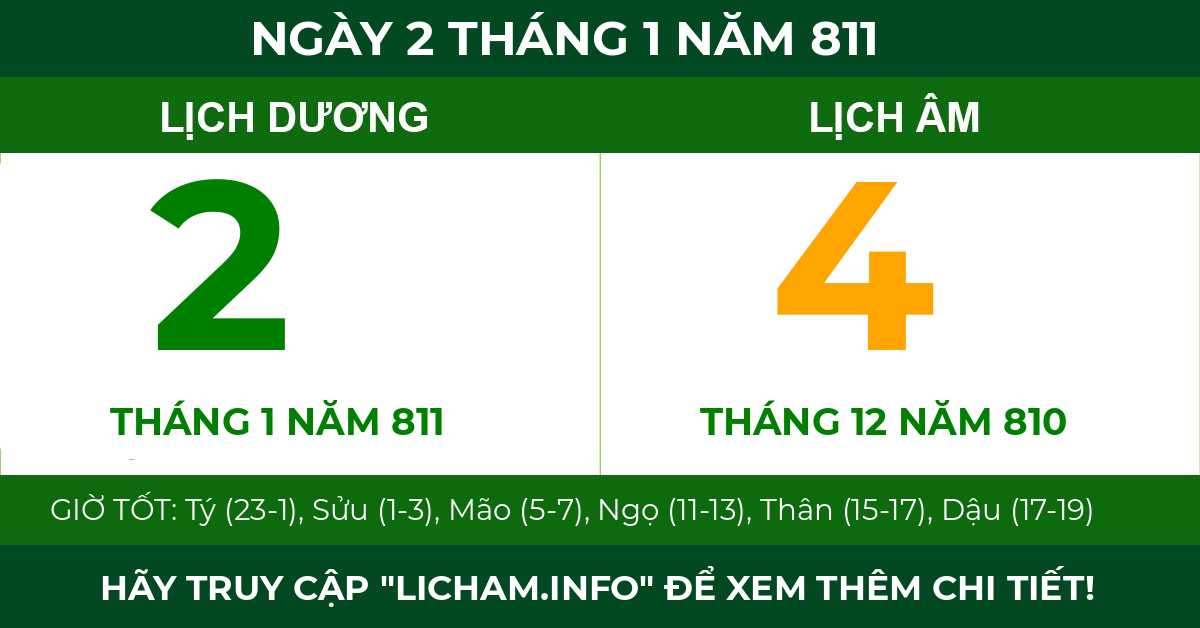 lịch âm ngày 2 tháng 1 năm 811
