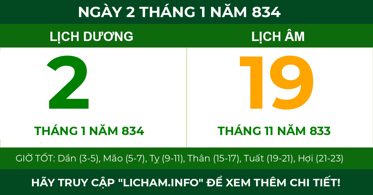 lịch âm ngày 2 tháng 1 năm 834
