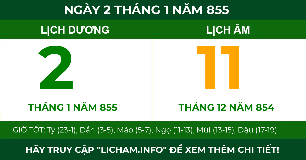 lịch âm ngày 2 tháng 1 năm 855