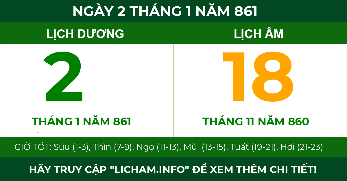 lịch âm ngày 2 tháng 1 năm 861