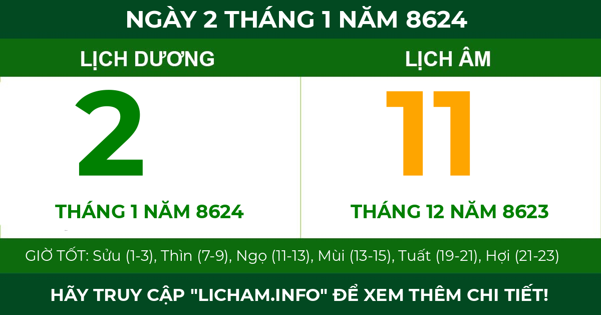 lịch âm ngày 2 tháng 1 năm 8624