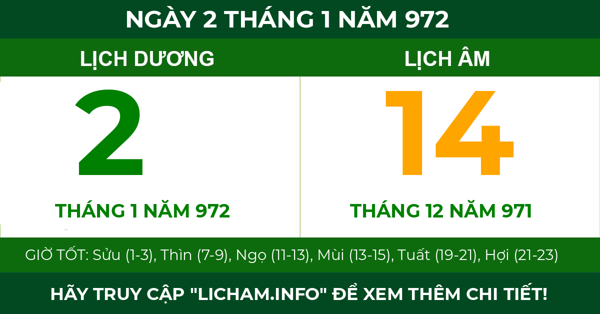 lịch âm ngày 2 tháng 1 năm 972