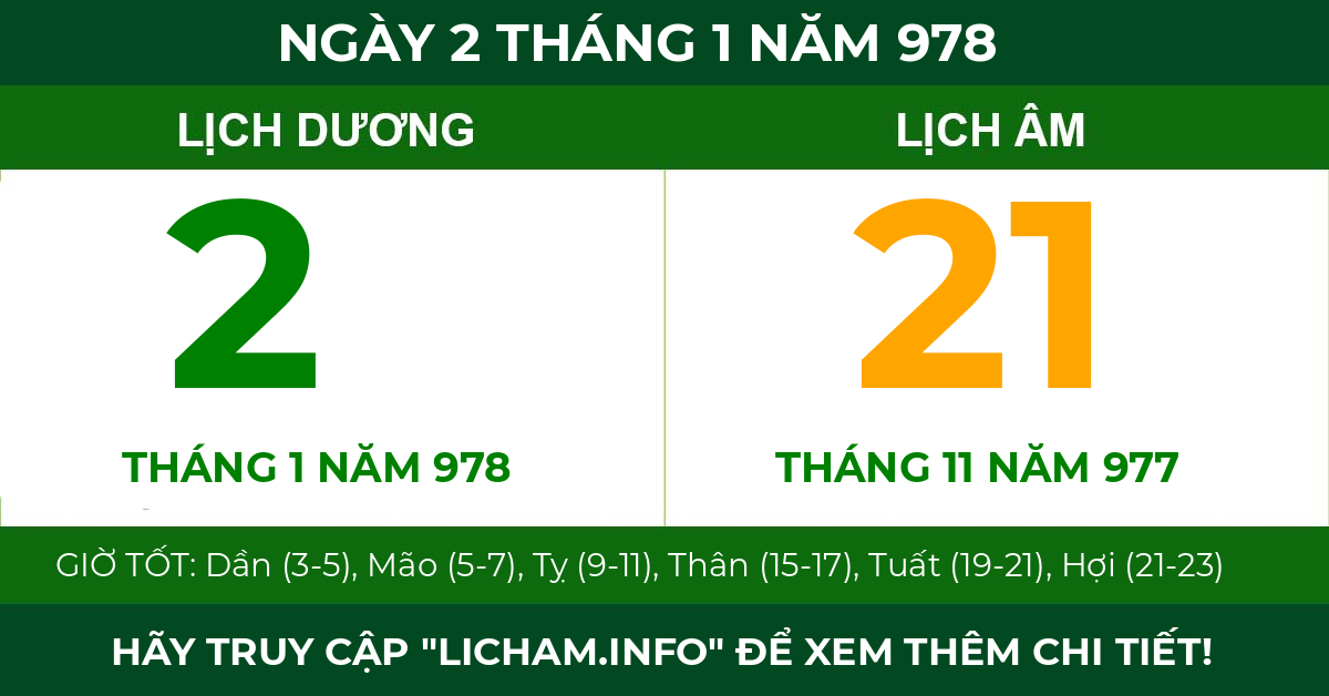 lịch âm ngày 2 tháng 1 năm 978