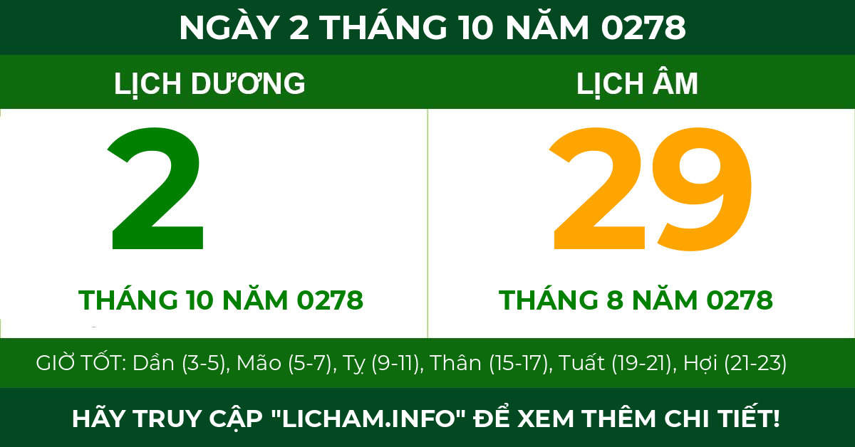 lịch âm ngày 2 tháng 10 năm 0278