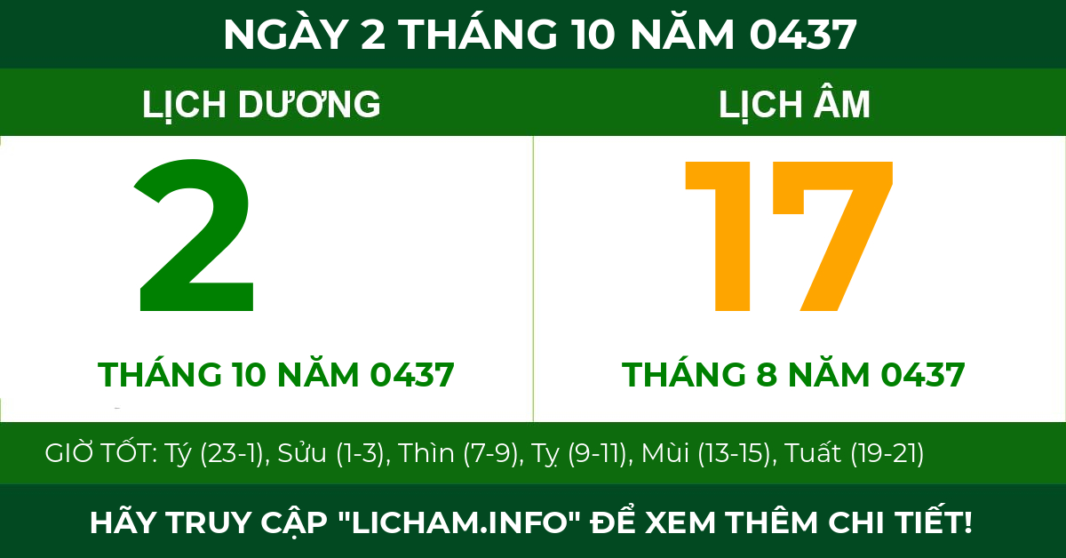 lịch âm ngày 2 tháng 10 năm 0437