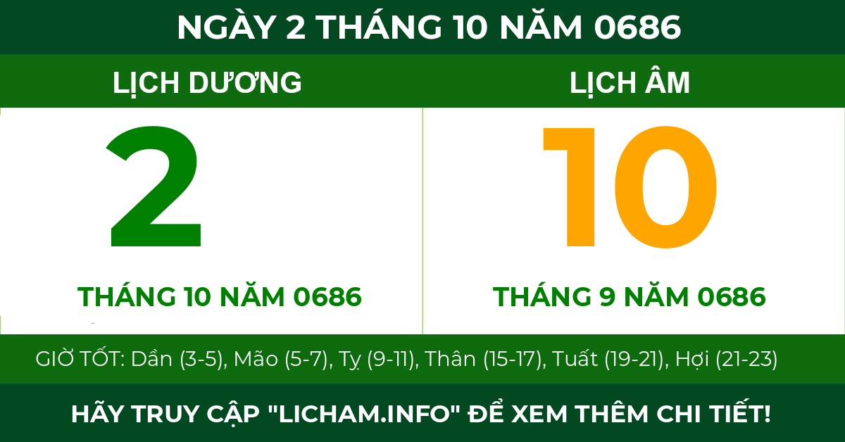 lịch âm ngày 2 tháng 10 năm 0686