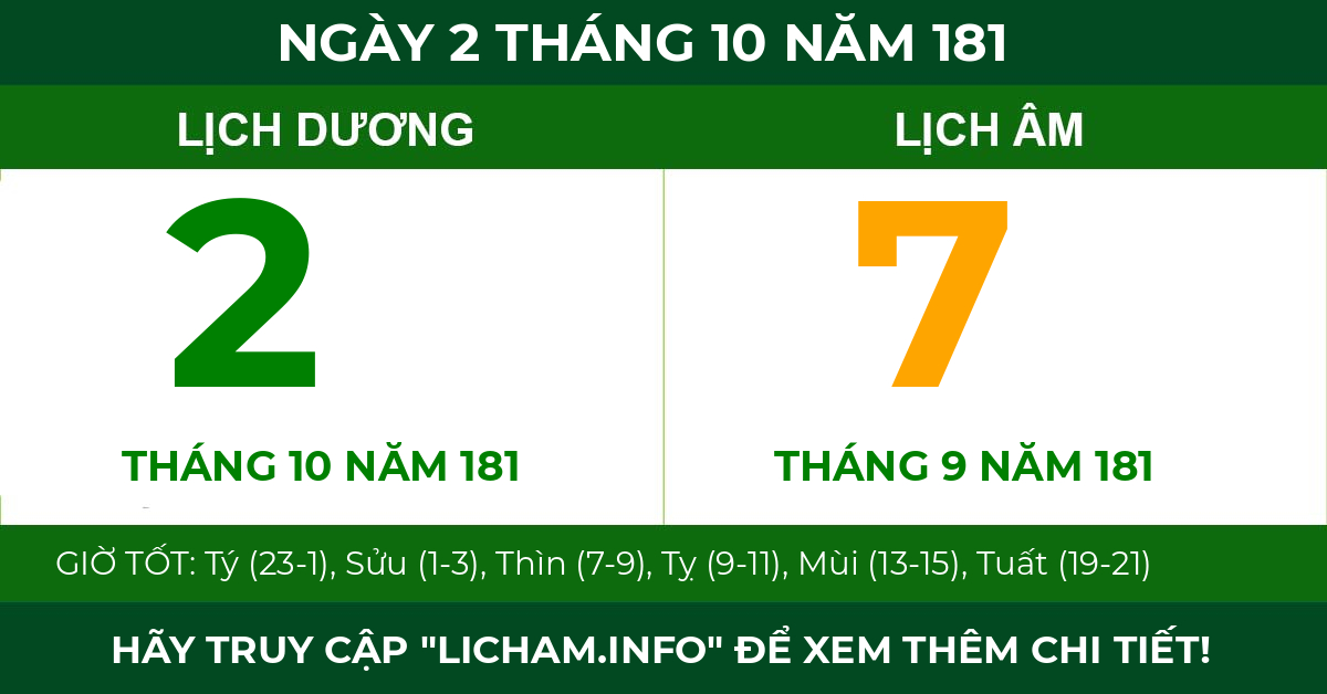lịch âm ngày 2 tháng 10 năm 181