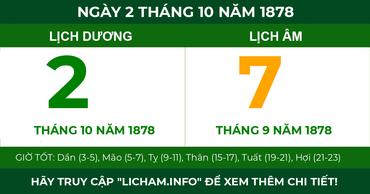 lịch âm ngày 2 tháng 10 năm 1878