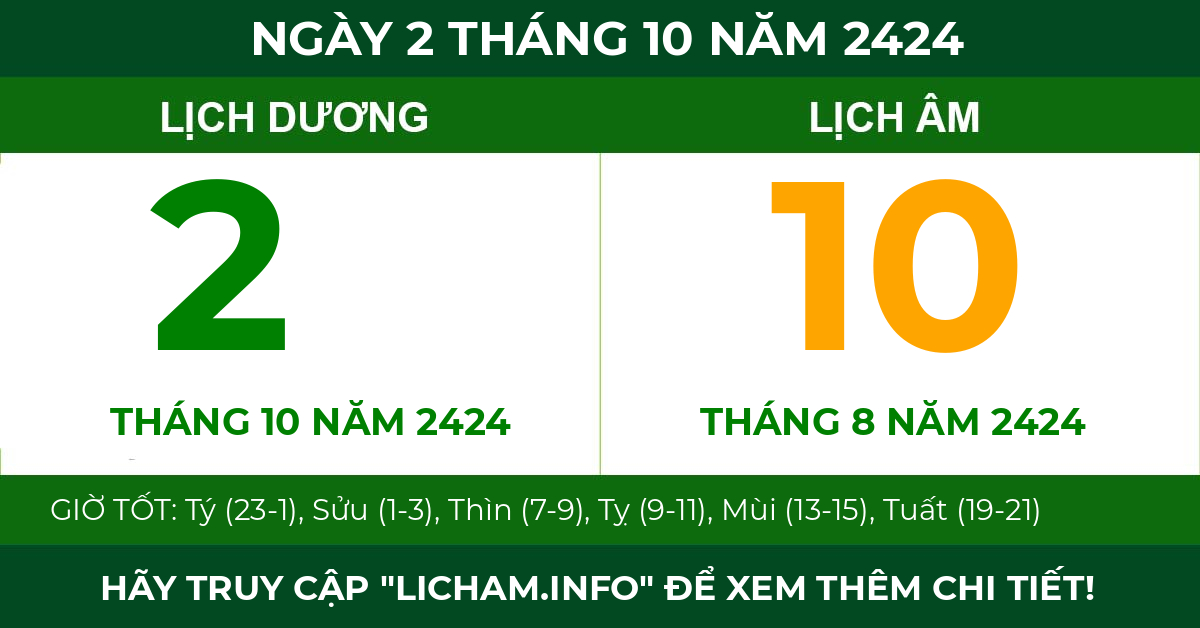 lịch âm ngày 2 tháng 10 năm 2424