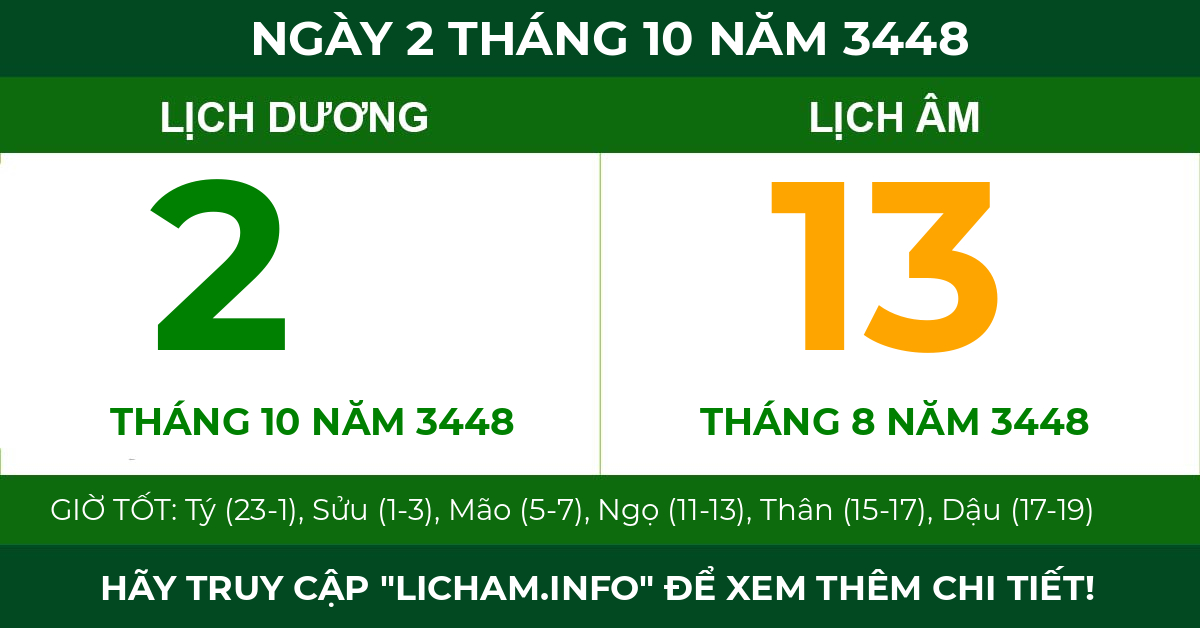 lịch âm ngày 2 tháng 10 năm 3448