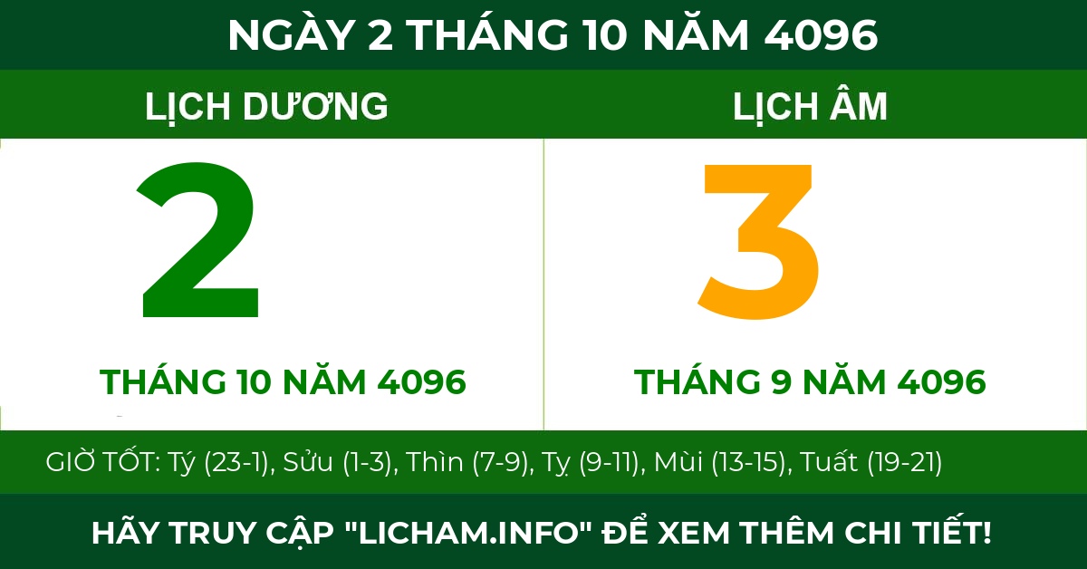 lịch âm ngày 2 tháng 10 năm 4096