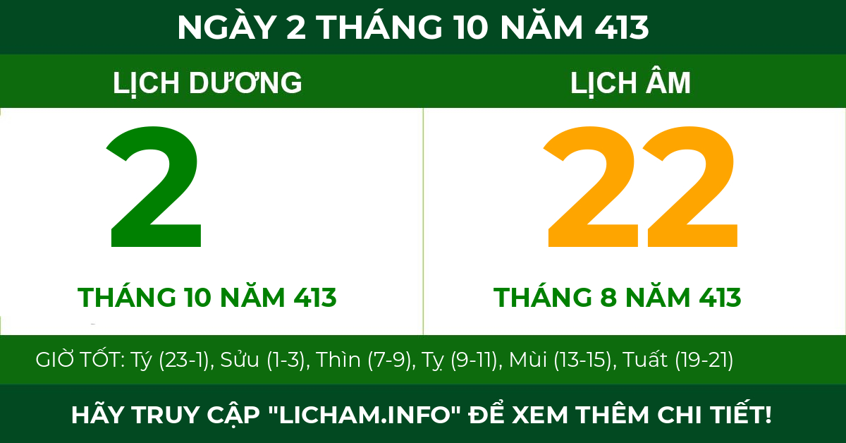 lịch âm ngày 2 tháng 10 năm 413