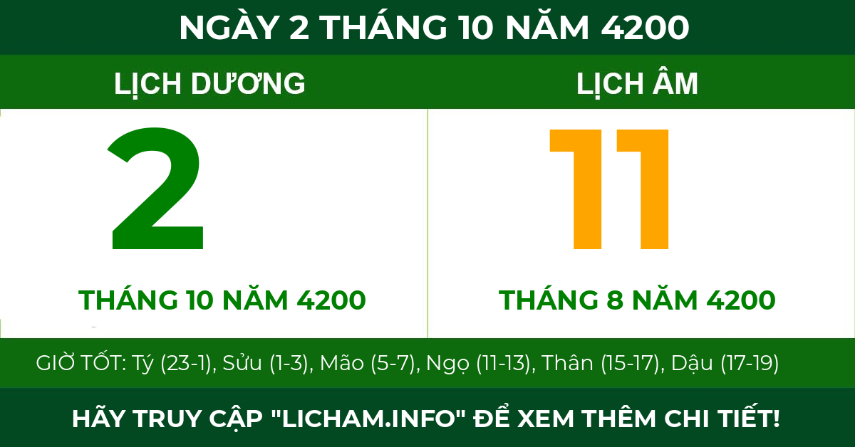 lịch âm ngày 2 tháng 10 năm 4200