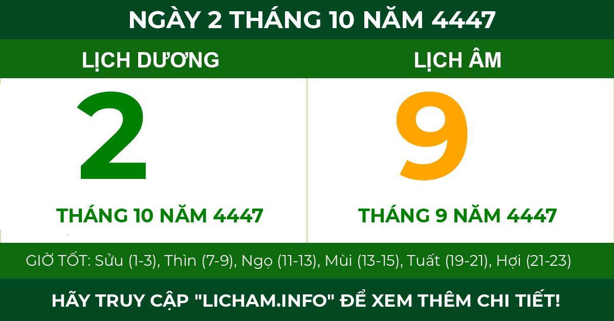 lịch âm ngày 2 tháng 10 năm 4447