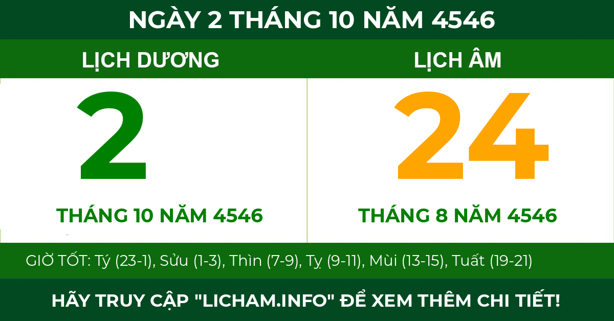 lịch âm ngày 2 tháng 10 năm 4546