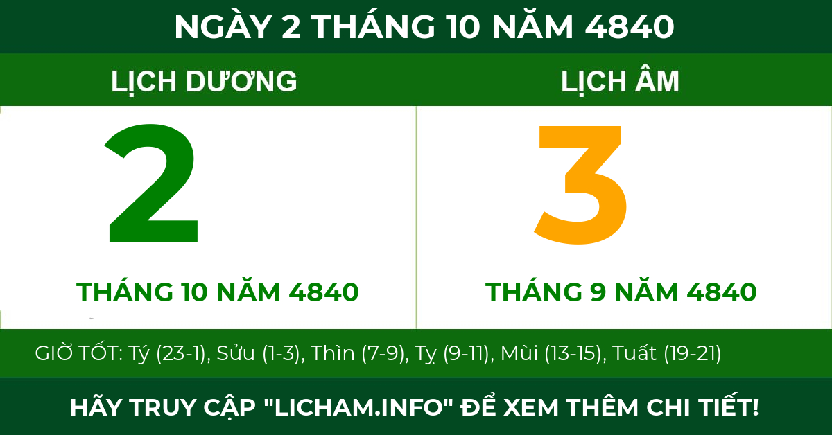 lịch âm ngày 2 tháng 10 năm 4840