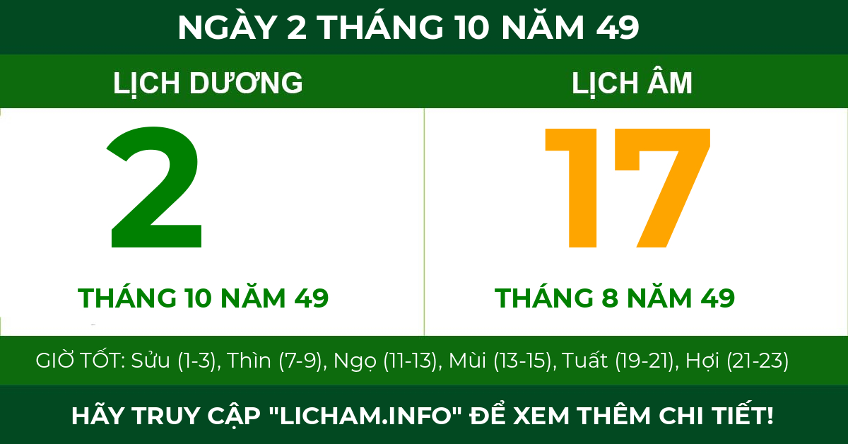 lịch âm ngày 2 tháng 10 năm 49