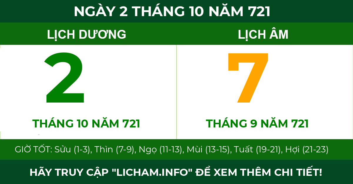 lịch âm ngày 2 tháng 10 năm 721