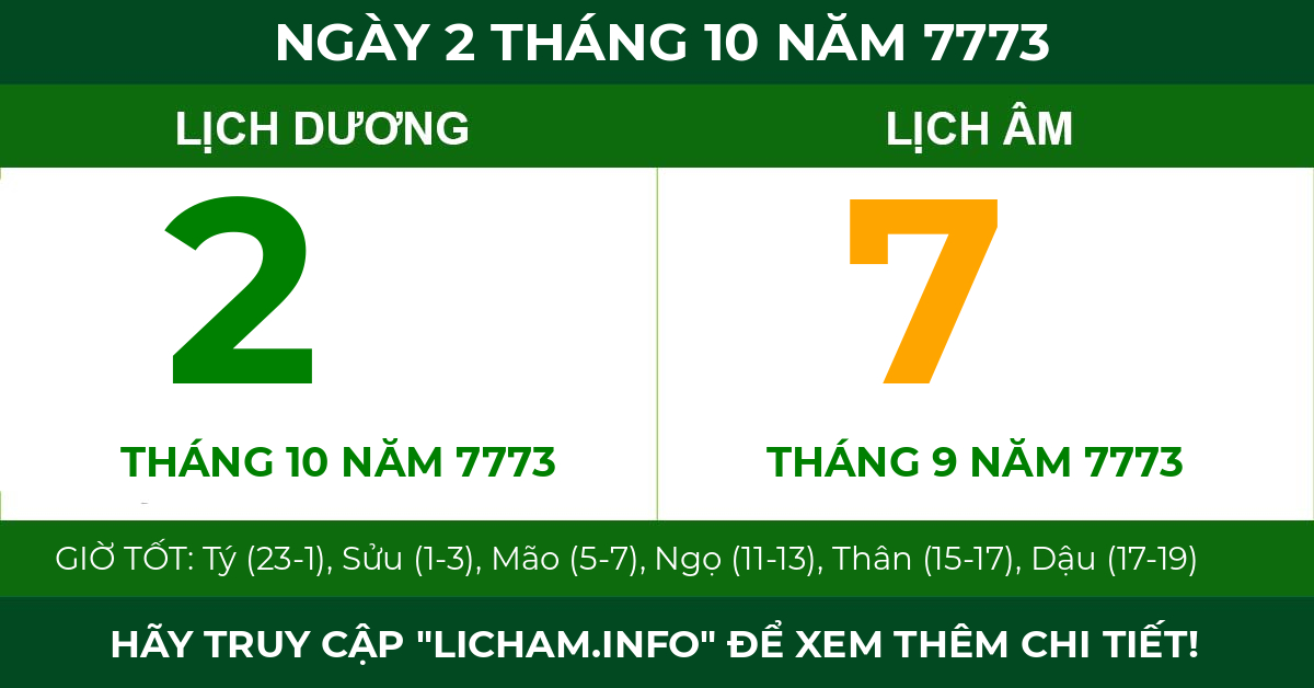 lịch âm ngày 2 tháng 10 năm 7773
